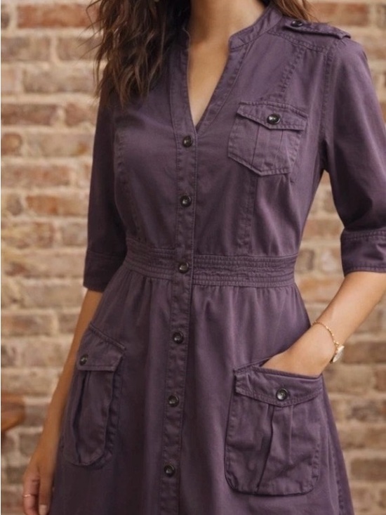 Maeve Dresses & Skirts - Maeve Plum Button-Front Midi Dress
